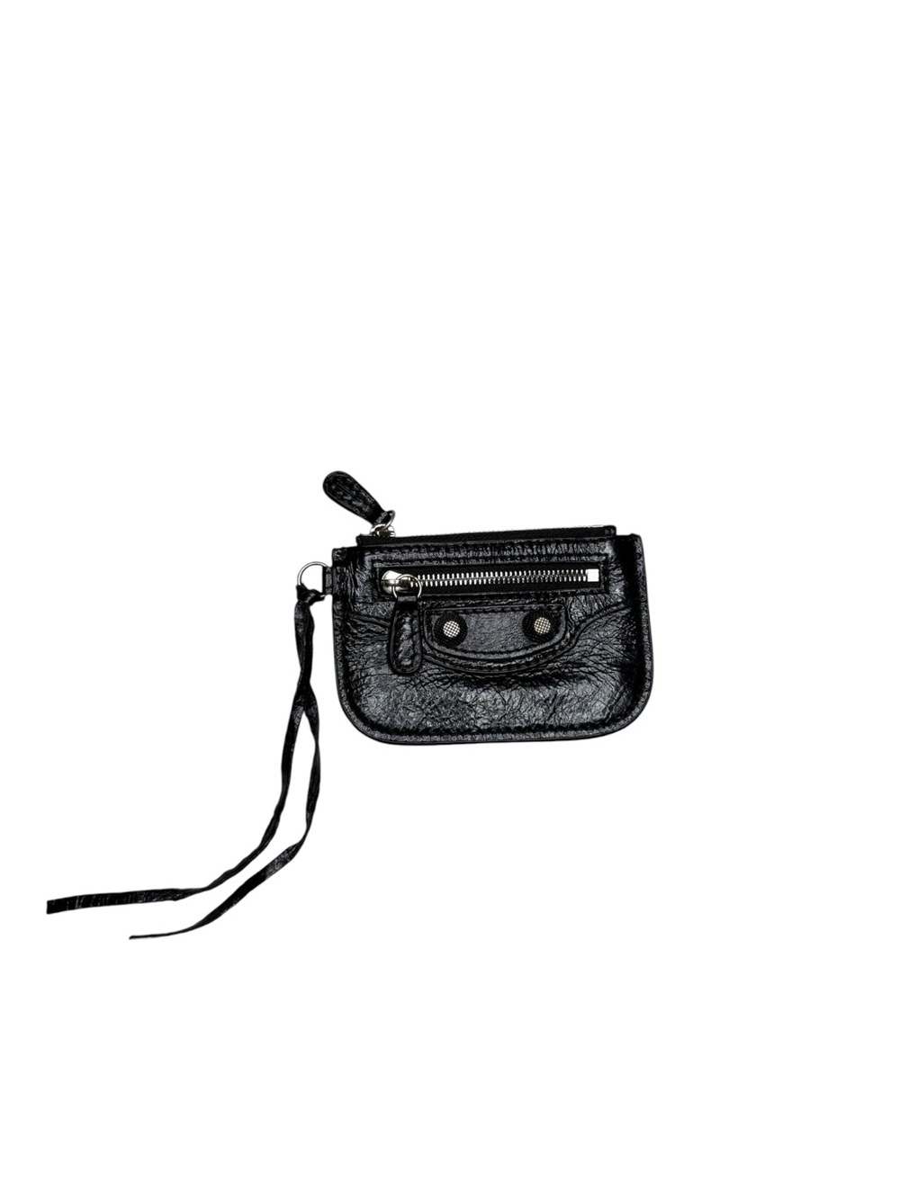 Balenciaga Le Cajole Mini Zip Card Holder Black Patent Crinkle Leather